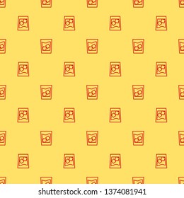 Red and yellow seamless pattern Whiskey in the glass with ice cubes icon.
