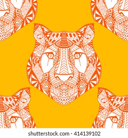 Red and yellow Seamless Tiger pattern. Vector illustration image