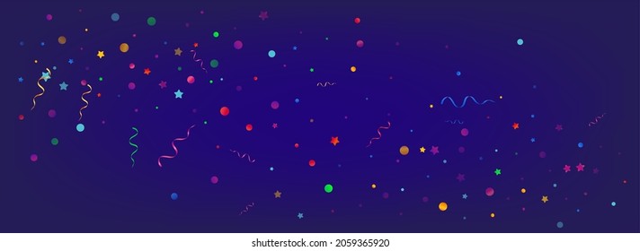 Red and Yellow Serpentine Flying Vector Blue Background. Swirl Star Invitation. Confetti Anniversary Poster. Multi colored Decoration Branch.