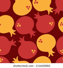 red and yellow Shana Tova Pomegranate seamless vector pattern on a red wine background