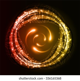 red yellow Shining atom scheme. Vector illustration. dark background. digital. infographics. Abstract Technology background for computer graphic website internet and business. circuit.