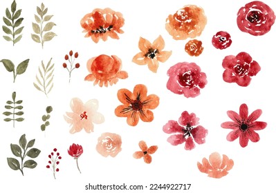 Red Yellow Single Watercolor Flower Isolated. Flower Element