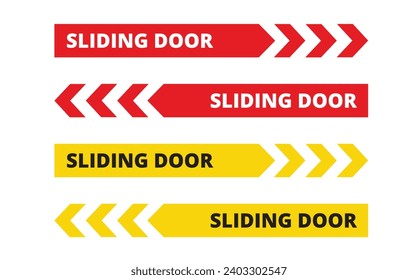 Red and yellow sliding door signs on a white background