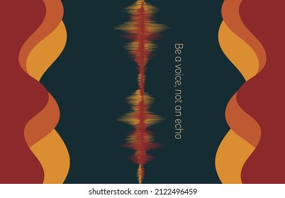 Olas de sonido rojas y amarillas con ondas de colores sobre un fondo oscuro, ilustración vectorial.