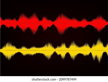 Red and yellow sound  waves on black background