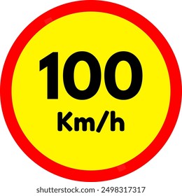 Red and Yellow Speed Limit Sign 100 Km