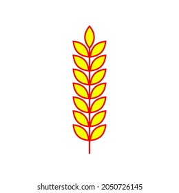 Red yellow spikelet and ear of wheat, barley or rye. Vector clipart, icon and illustration on white background.
