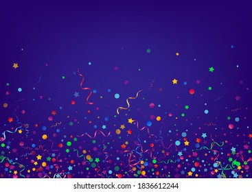 Red and Yellow Spiral Christmas Vector Blue Background. Paper Confetti Plant. Star Celebration Poster. Bright Carnival Invitation.