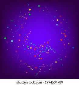 Red and Yellow Spiral Falling Vector Blue Background. Swirl Ribbon Poster. Confetti Decoration Plant. Variegated Party Illustration.