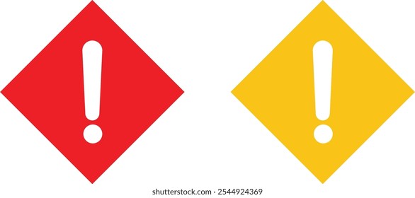Red and yellow square warning sign . Exclamation mark on square icon . Caution sign . Hazard icon vector