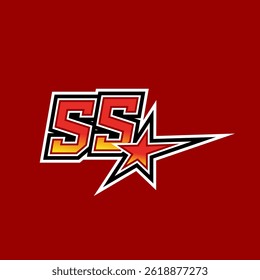 Red and Yellow SS Lettermark with Star. A bold and dynamic vector logo featuring the letters SS stylized with a sense of motion