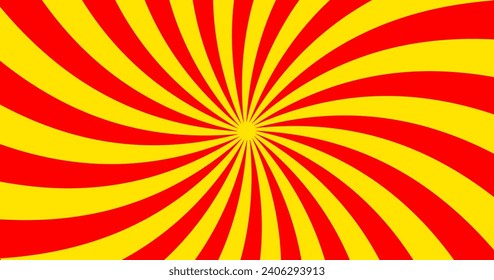 a red and yellow striped background with a spiral