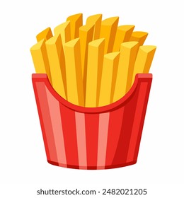 A red and yellow striped bucket of french fries on white