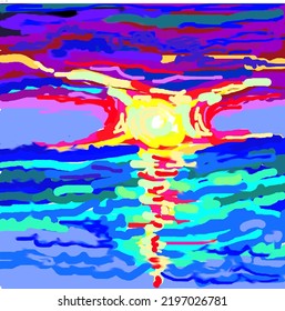 El Sol Rojo y Amarillo que se adentra en el Mar Verde Azul, un cuadro abstracto