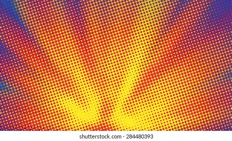 Red and yellow sunrise halftone, or explosion on horizon
