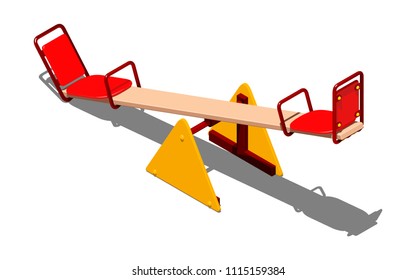 Red and yellow swing - balancer for children, for skating together, isometric vector illustration on white background with shadow
