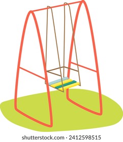 Roter und gelber Flügel auf grünem Hintergrund, einfache Spielplatzausstattung, Vektorgrafik. Kinderspass und Spielkonzept im Freien.