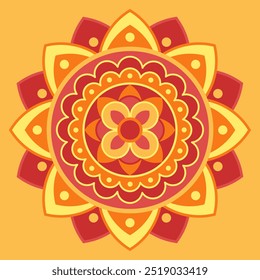 Red and yellow symmetrical mandala. Ethnic mandala. Oriental pattern, vector illustration. Anti-stress, relaxation, meditation. Indian or Arabic mandala. Diwali festival.