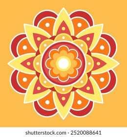 Red and yellow symmetrical mandala. Ethnic mandala. Oriental pattern, vector illustration. Anti-stress, relaxation, meditation. Indian or Arabic mandala. Diwali festival.