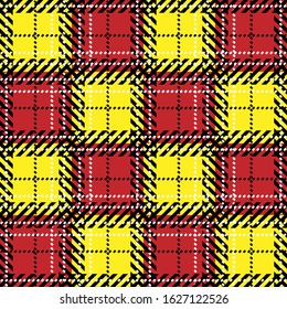 Red and yellow tartan plaid Scottish pattern. Texture for background, wallpaper, plaid, tablecloths, clothes, shirts, dresses, jacket, skirt, paper, blankets and other textile products.