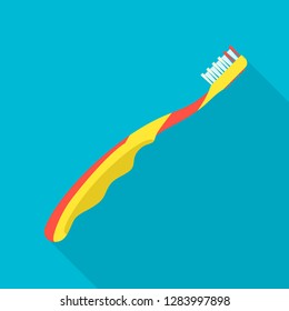 Red yellow toothbrush icon. Flat illustration of red yellow toothbrush vector icon for web design