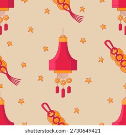 Red and Yellow Traditional Chinese Pattern. Flat Style Dragons Heads, Coins, Hieroglyph Patch And Moon Gingerbreads . Lunar Chinese New Year