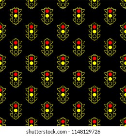 Red and yellow traffic light. Vector icons. Seamless pattern background. Outline. Minimal