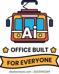 A red and yellow train with the letters AI on it. The train is designed to be used for office work