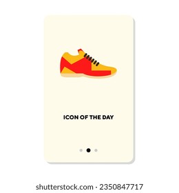 Red and yellow trainer on white background. Sneakers and trainers cartoon illustration. Shoes and footwear, active lifestyle, sport, fitness, concept. Vector illustration symbol element for web design