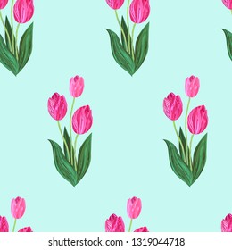 red and yellow tulips vector seamless pattern