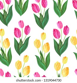 red and yellow tulips vector seamless pattern