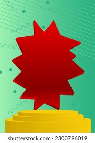 Red, yellow and turquoise cylinder pedestal podium. Abstract stage showcase for presentation. Minimal mockup product display.