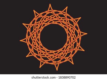 
Red and yellow twelve pointed crown on black background