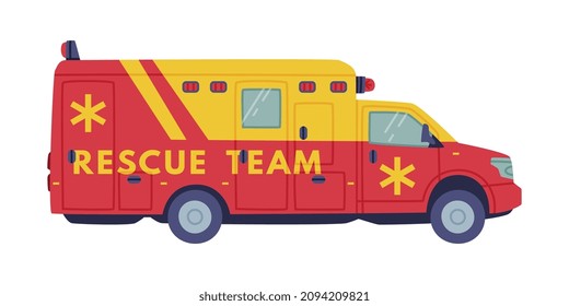 Red and Yellow Van or Truck with Siren as Rescue Equipment and Emergency Vehicle for Urgent Saving of Life Vector Illustration