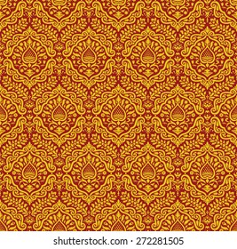 Red and yellow vector ornament in the Renaissance style. Seamless pattern