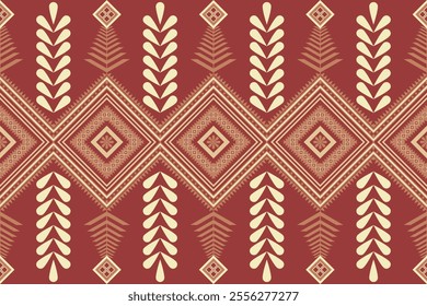 Red and yellow vintage geometric abstract Ethnic pattern. Native fabric decoration traditional embroidery seamless bright color background, Design for print, wallpaper, Pillow, cloth.