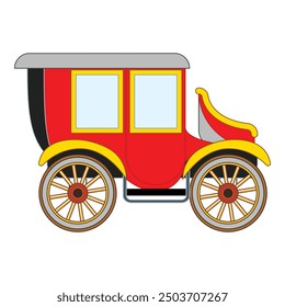 Red and yellow vintage horse carriage isolated on white background, perfect for retro transportation themes