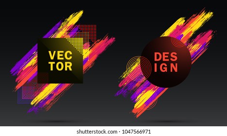 Red Yellow Violet Frames with Paint Brush Strokes Vector Collection. Borders with painted brushstrokes backgrounds. Graphics design templates for fashionable banners, party flyers, posters