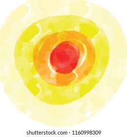 Red and Yellow watercolor background. Circle elements for grreting card and poster artworks.