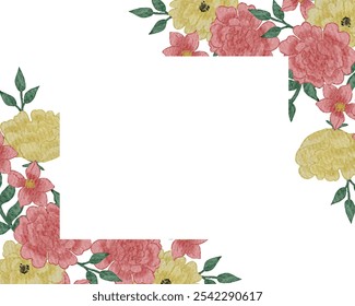 Red and Yellow Watercolor Flower Rose Border