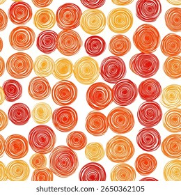Red and yellow watercolor swirls in circular shapes. grunge lines ikat pattern, ikat seamless pattern, Vector illustration background for print the paper.