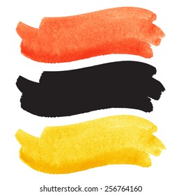 Red and yellow watercolor vector brush strokes with black silhouette. Germany flag colors. Space for text. 