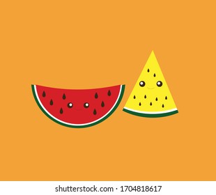 
red and yellow watermelon cartoon vector