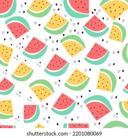 Red and yellow watermelon seamless pattern illustration. Watermelon background. Summer fruit.