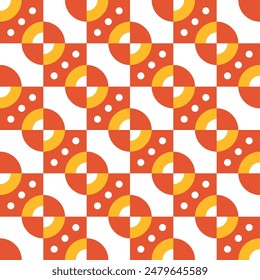 Rojo Amarillo Blanco Geometría patrón minimalista con forma de cuadrados de círculo. Diseño de fondo de patrón Abstractas simple en estilo moderno. Divertidas Imágenes vectoriales Geométricas Groovy. Para estampados, envoltura de regalo, etc