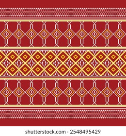 Patrón blanco amarillo rojo de la tela de la mezcla, diseño inconsútil del patrón para los textiles, alfombras, Fondo de pantalla, ropa, sarong, bufanda, batik, abrigo, bordado, impresión, fondo, Ilustración vectorial