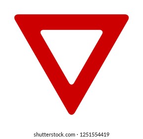 Red yield or give way sign flat vector icon for apps and print