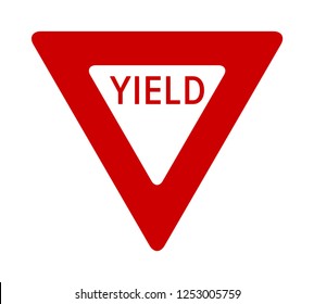 Red yield or give way sign with text flat vector icon for apps and print