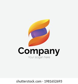 Red yin yang sphere logo, vector image, letter multicolored round circle abstract icon or logo element for professional abstract corporate identity, play Icon. Music and video logo elements
