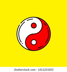 Red Yin and Yang symbol. Chinese Taoism icon isolated on yellow background. Vector illustration.